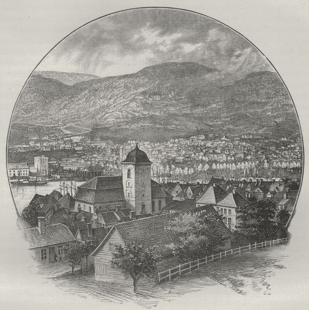 BERGEN. Bergen 1882 old antique vintage print picture